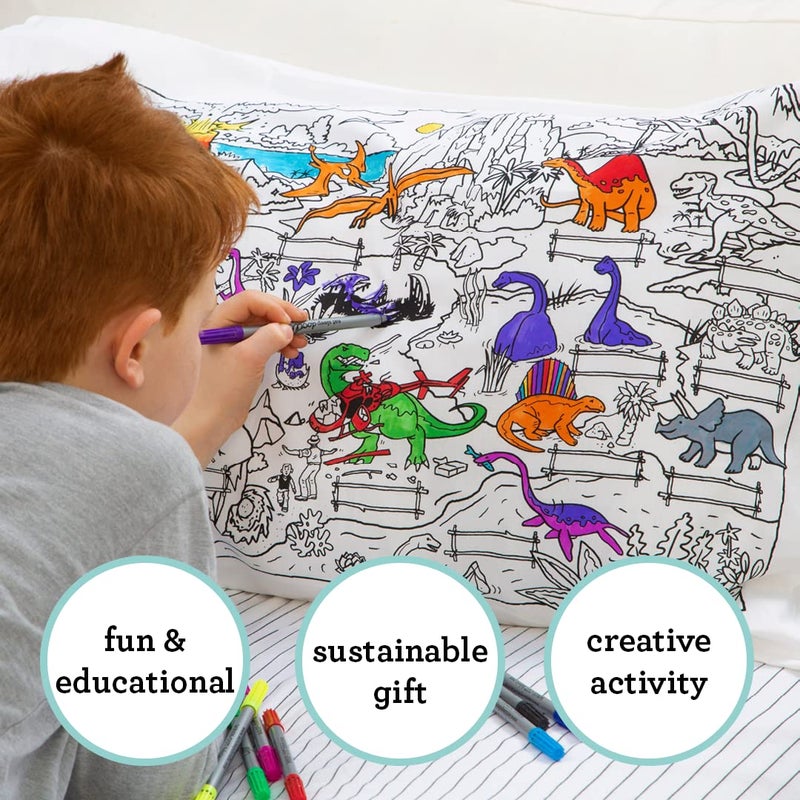 eatsleepdoodle Coloring Pillowcase for Kids â€“ Reusable DIY Pillow Cover with Washable Markers, Educational Arts & Crafts Activity for Boys & Girls, Fun Gift for Creative Play, Machine Washable - eatsleepdoodle - Image 3